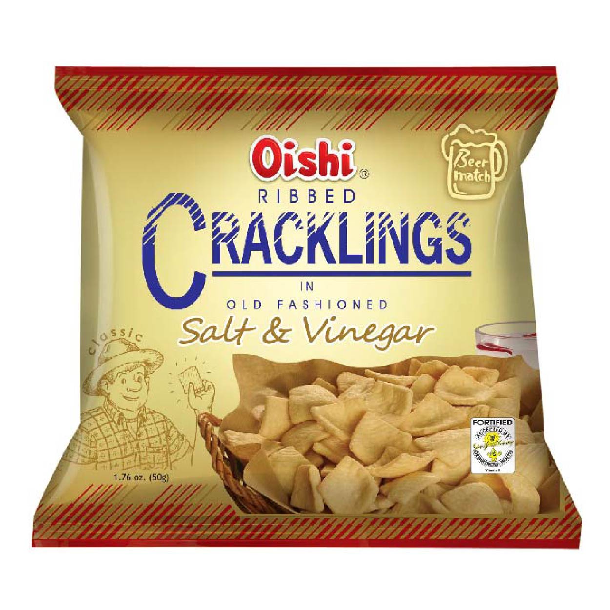 Oishi Ribbed Cracklings Salt & Vinegar 50g