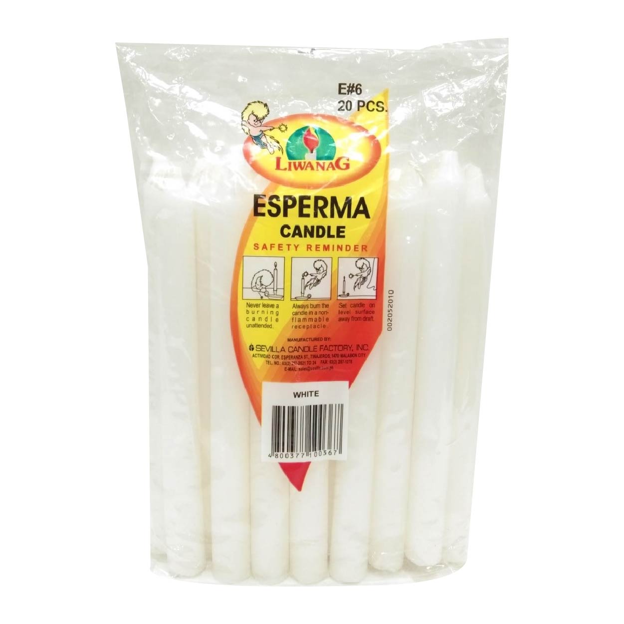 Liwanag Esperma Candle E#6 White 20s