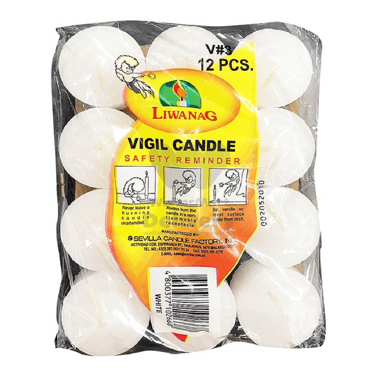 Liwanag Vigil Candle V#3 White 12s