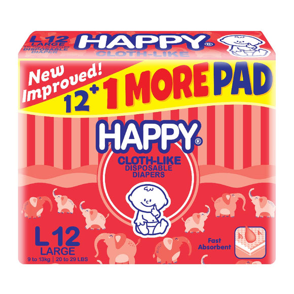 Happy Cloth-Like Disposable Diapers L 12s + Free