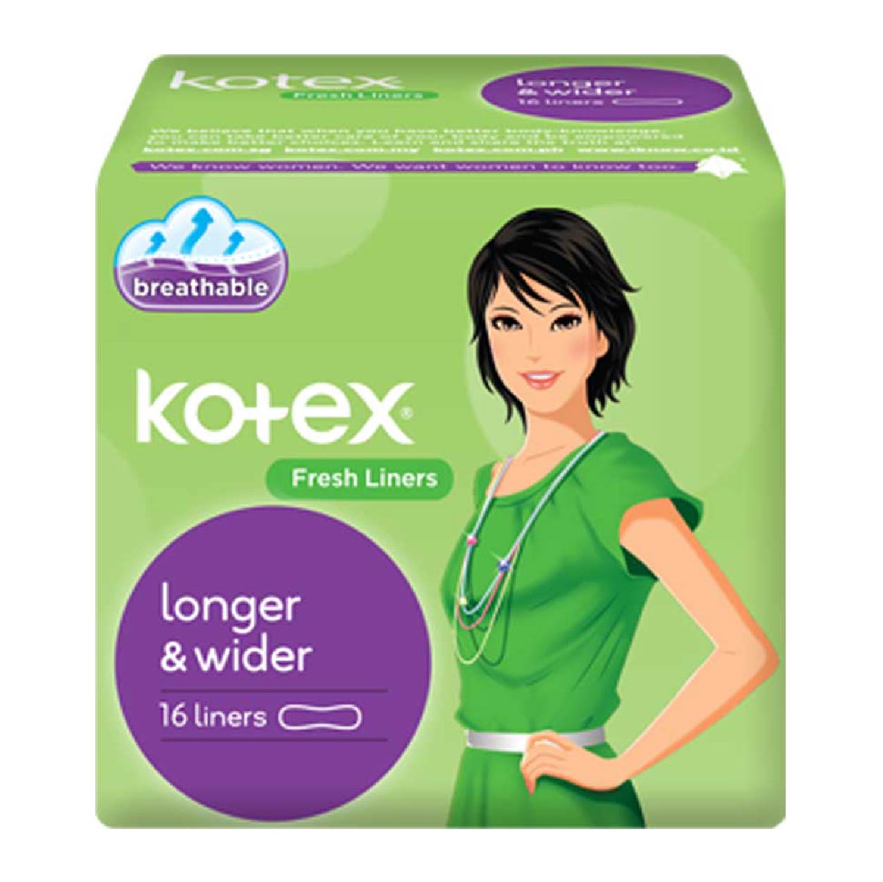 Kotex Fresh Liners Longer & Wider 16s