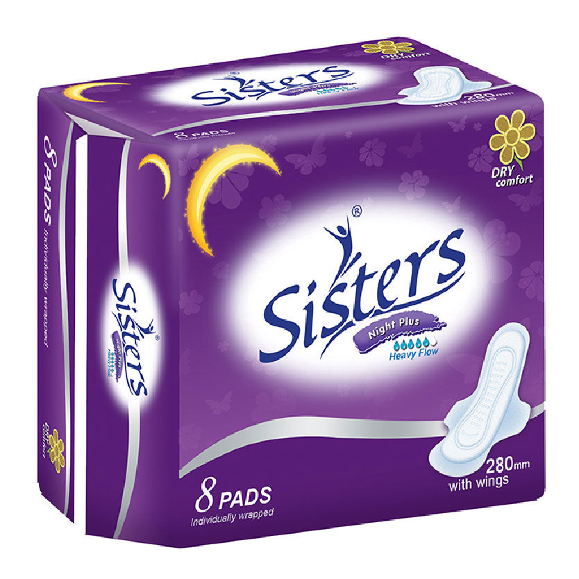 Sisters Napkin Dry Comfort Night Plus Heavy Flow Wings 8s