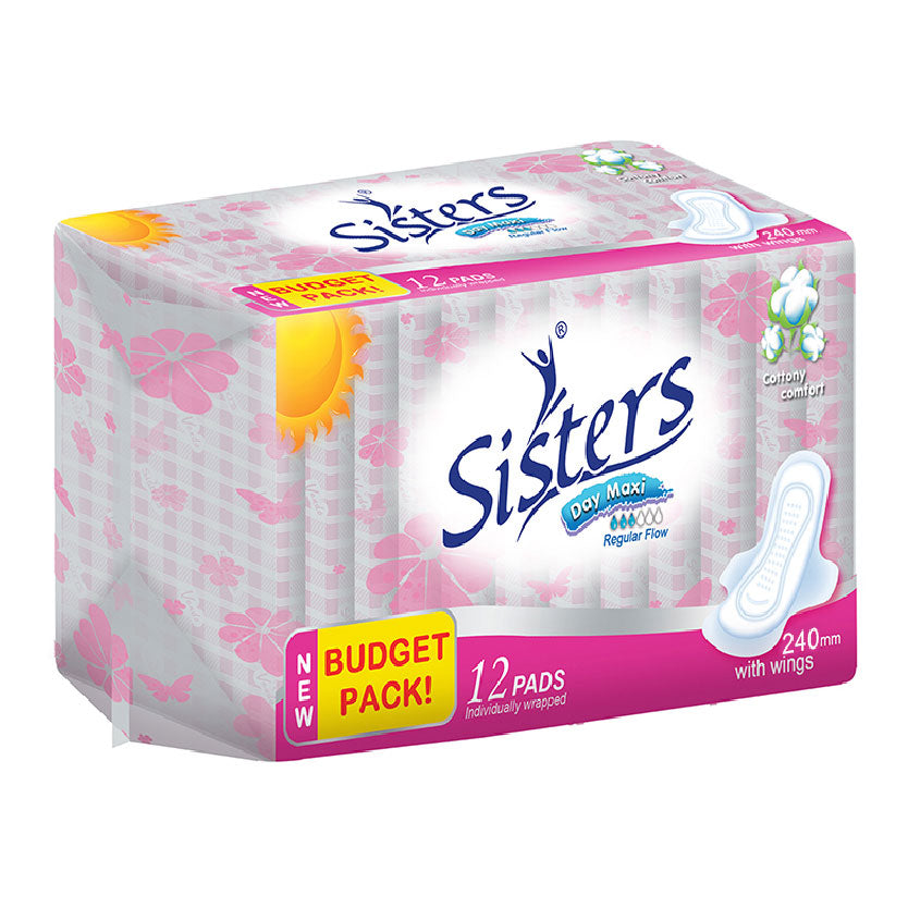 Sisters Napkin Cottony Comfort Day Maxi Regular Flow Wings 12s