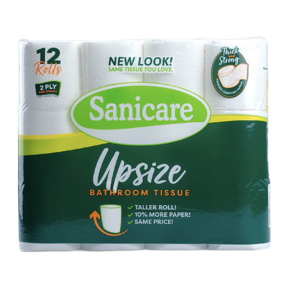 Sanicare Bathroom Tissue Upsize 2 Ply 400 sheets 12 Rolls
