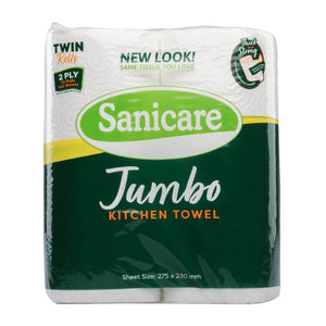 Sanicare Kitchen Towel Jumbo 2 Ply 140 sheets 70 Pulls 2 Rolls