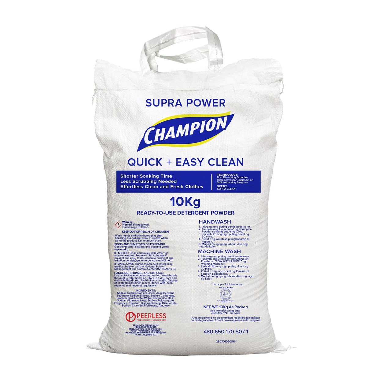 Champion Detergent Powder Quick + Easy Clean 10kg