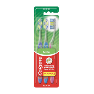 Colgate Toothbrush Twister Medium with Cap Value Pack 3