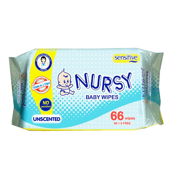Nursy Baby Wipes Unscented 66s
