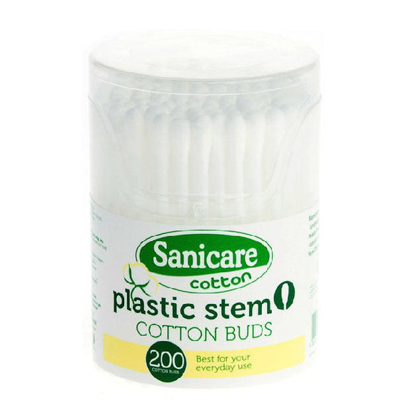Sanicare Cotton Buds Plastic Stem 200 Tips Cans