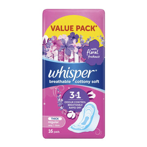 Whisper Napkin Breathable Cottony Soft Thick Regular Wings 16s