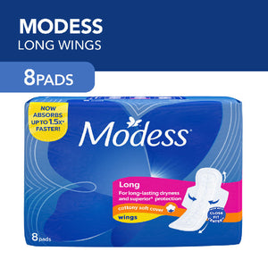 Modess Napkin Long Cottony Soft Cover with Wings 8s