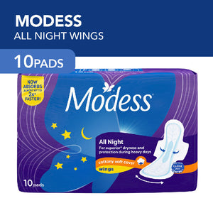 Modess Napkin All Night Cottony Soft Cover with Wings 10s