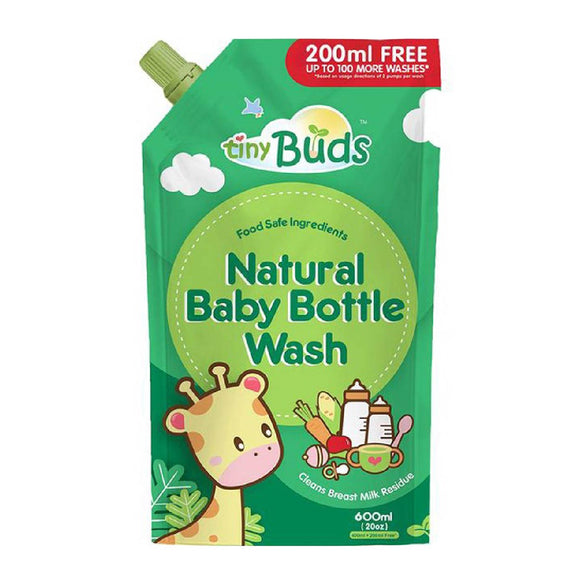 Tiny Buds Natural Baby Bottle Wash RefIll 600ml with 200ml Free