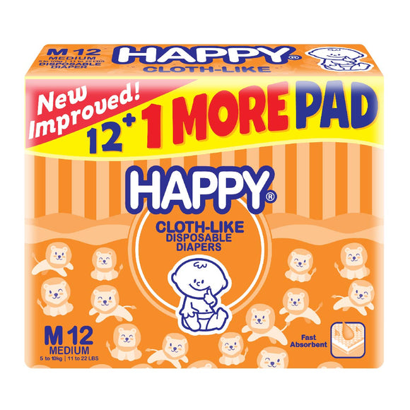 Happy Cloth-Like Disposable Diapers M 12s + Free