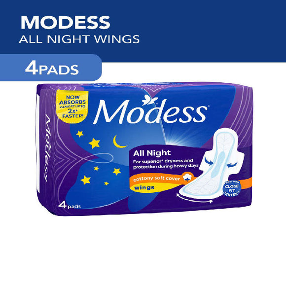 Modess Napkin All Nights Cottony Soft Cover with Wings 4s