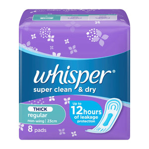 Whisper Napkin Super Clean & Dry Thick Regular Non Wings 23cm 8s
