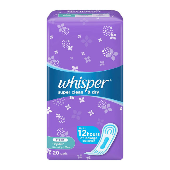 Whisper Napkin Super Clean & Dry Thick Regular Non Wings 23cm 20s